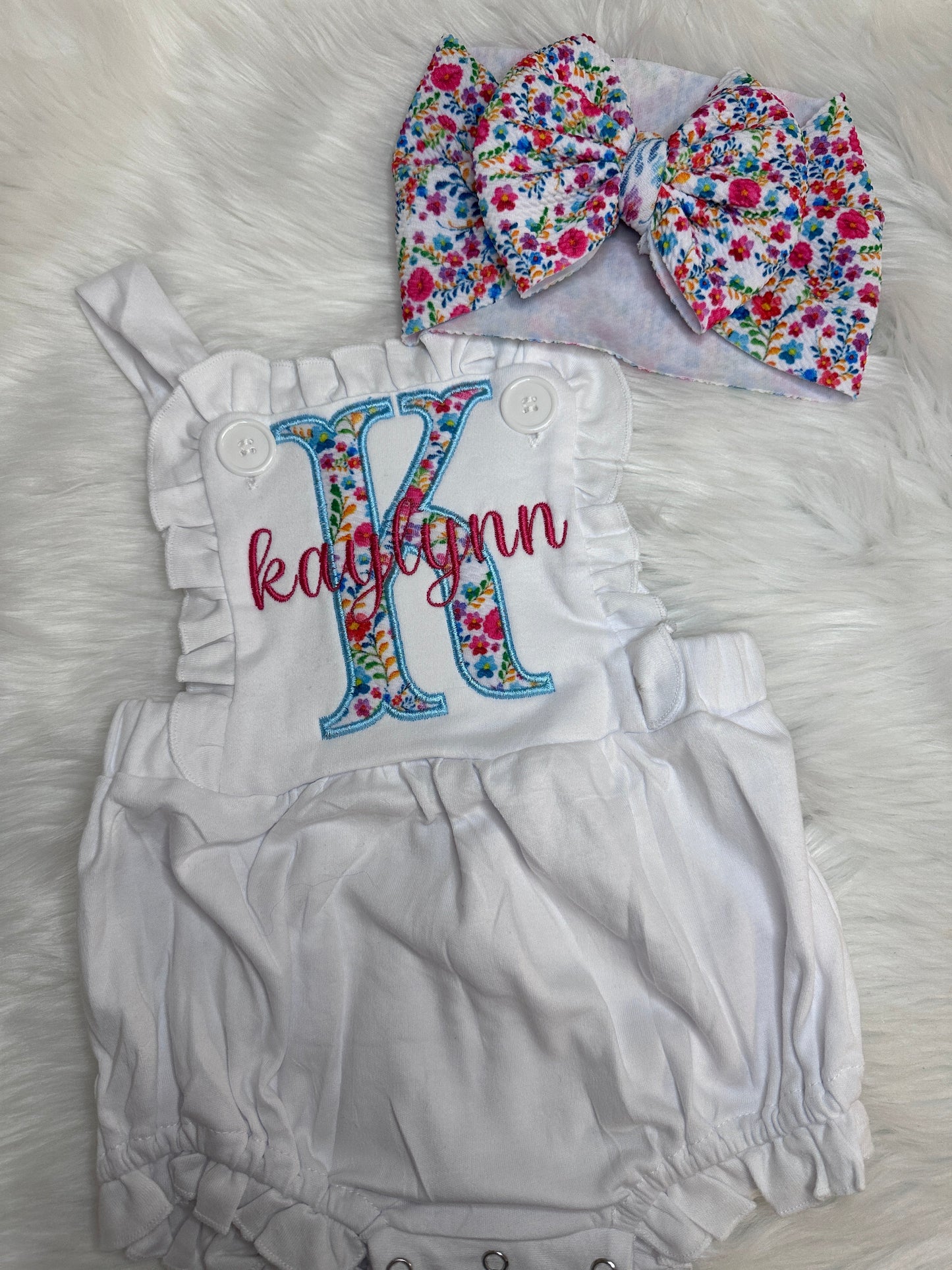 Matching Bow To Embroidered Bubble Romper