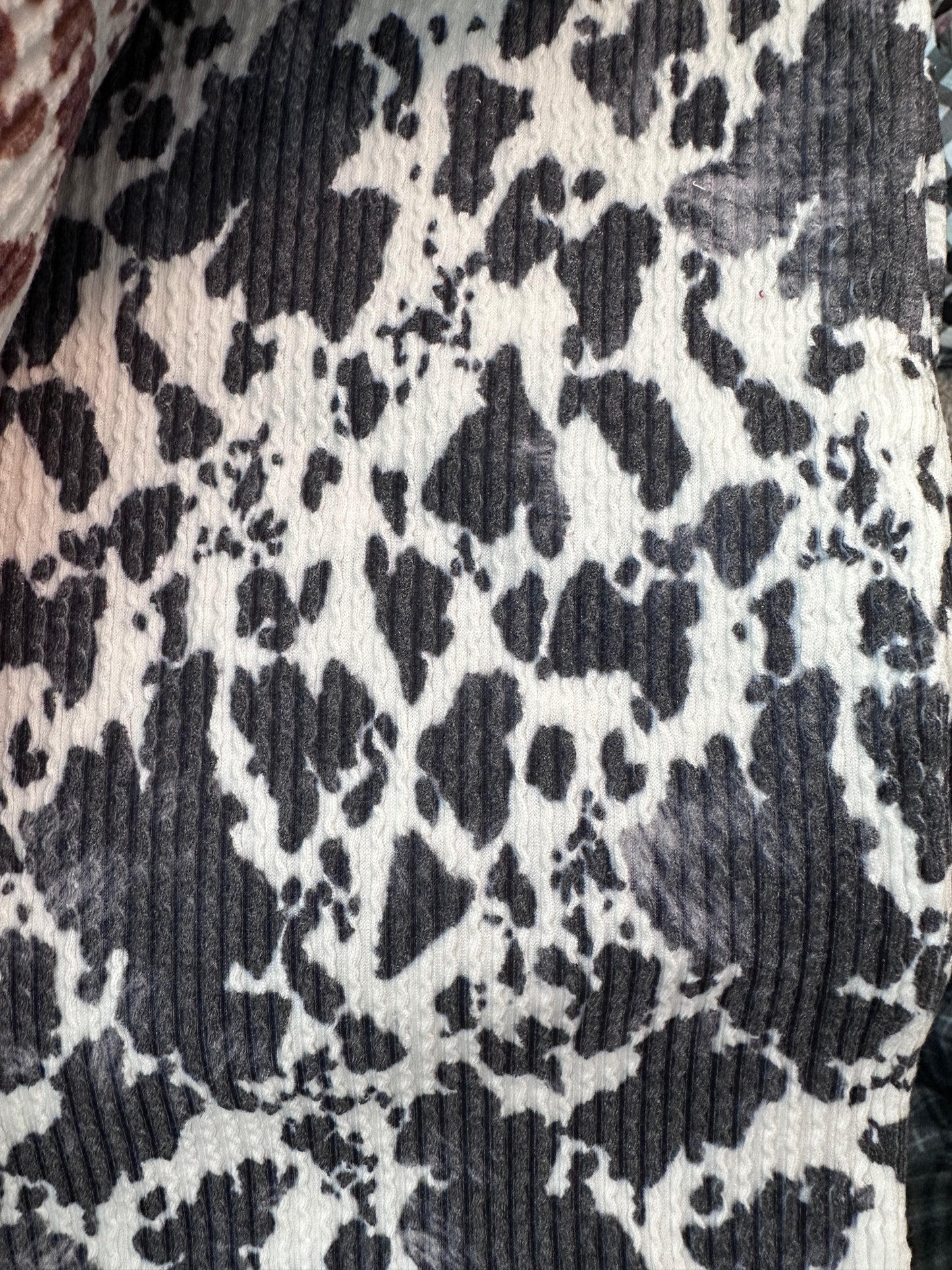 Black Cow Print Rib Knit